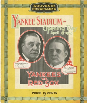 Extremely Rare Yankee Stadium 1923 Opening Day Program – Red Sox at Yankees Ruth’s First Regular Season Yankee Stadium Home Run